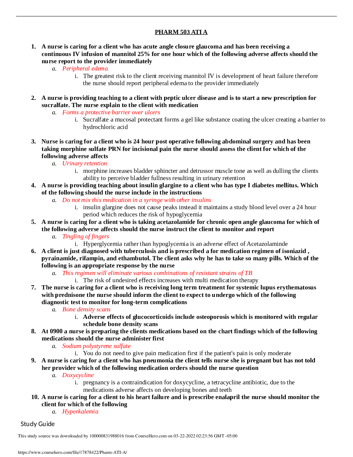 Preview of NUR 503 Pharm Practice A Questions and Answers Latest Updated 2022 Graded A
